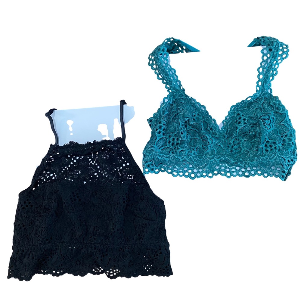 Aerie Lace Bralette Bundle Black High Neck Teal Racerback Womens Small 2pc Set